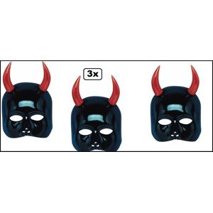 3x Halfmasker duivel zwart/rood - Halloween thema feest horror duivels creepy festival griezel