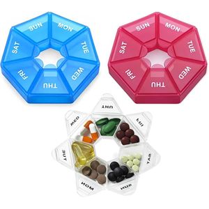 VINEST 3 stuks tablettenbox, 7 dagen, klein, draagbare medicijnbox 7 dagen, vochtbestendige pillendoos, klein voor onderweg, mini-pillendoos, tablet-organizer voor volwassenen en ouderen
