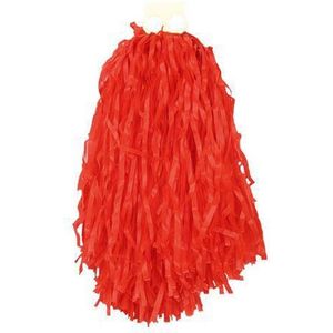 2x Stuks cheerball/pompom rood met ringgreep 28 cm - Cheerleader verkleed accessoires