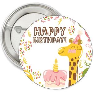 Button Happy Birthday Giraf - button - giraf - happy birthday - verjaardag - safari - jungle