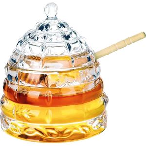 Kristalheldere honingpot met lepel en deksel 11oz bijenkorf honingpot voor toonbank- of tafeldecoratie