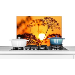 Spatscherm keuken 60x40 cm - Kookplaat achterwand Planten - Bloemen - Zonsondergang - Oranje - Muurbeschermer - Spatwand fornuis - Hoogwaardig aluminium