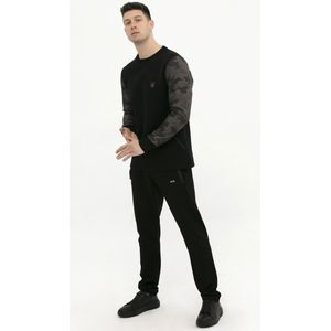 SCR. Zadiq - Warme Heren Sweater - Trui met legerprint - Zwart - Maat XXL