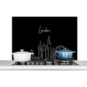 Spatscherm keuken 100x65 cm - Kookplaat achterwand Skyline - Line art - Londen - Zwart wit - Muurbeschermer - Spatwand fornuis - Hoogwaardig aluminium