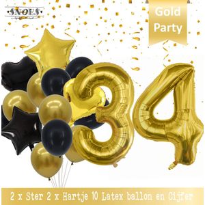 Cijfer Ballon 34 Jaar Black & Gold Boeket * Hoera 34 Jaar Verjaardag Decoratie Set van 15 Ballonnen * 80 cm Verjaardag Nummer Ballon * Snoes * Verjaardag Versiering * Kinderfeestje* Tienerfeestje * Thema * Zwart/Goud * Nummer Ballon 34 * Back & Gold