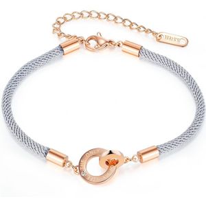 Love Of My Life Armband - Rose/Grijs | Gevlochten Touw | Stainless Steel | Fashion Favorite