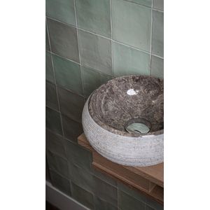 Rocky-S Mini Waskom - Natuursteen - Rond - Toilet Wastafel - Marmer Wasbak - Marmer Waskom - Bali Waskom – 25x12cm - Hoogwaardige Kwaliteit - Handgemaakt - Duurzaam - Kleur: Grijs/Taupe