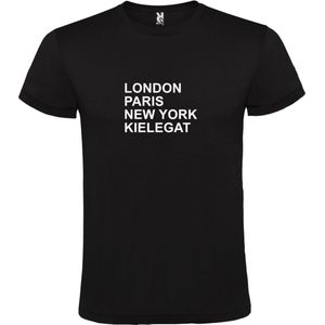 Zwart T-Shirt met London,Paris, New York , Kielegat tekst Wit Size S