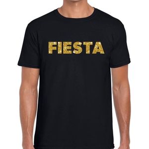 Fiesta gouden glitter tekst t-shirt zwart heren - heren shirt Fiesta XL