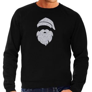 Kerstman hoofd Kerst trui - zwart met zilveren glitter bedrukking - heren - Kerst sweaters / Kerst outfit S