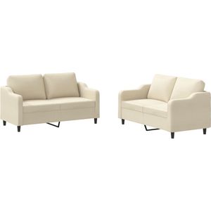 vidaXL 2-delige crèmekleurige Loungeset met kussens Loungeset - Tuinlounge - Lounge Stoffen - Loungebank - 2 Persoons Bank