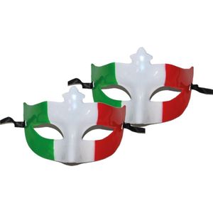 2x stuks supporters oogmaskers rood/groen/wit Italie - Italiaanse feestartikelen accessoires - landen thema