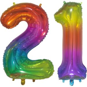 Folieballon 21 jaar Regenboog 76cm