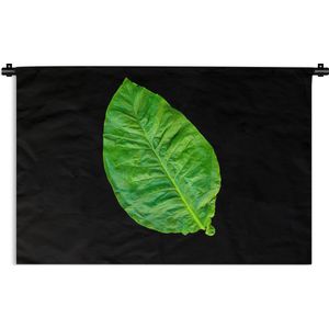 Wandkleed Bladeren op een zwarte achtergrond - Groen blad op zwarte achtergrond Wandkleed katoen 150x100 cm - Wandtapijt met foto