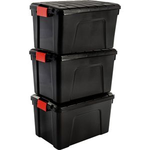 IRIS Store-It-All Opbergbox - 60L - Kunststof - Zwart/Rood - Set van 3