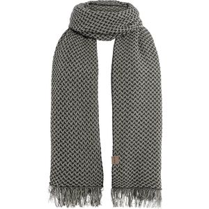 Knit Factory Astre Sjaal Dames - Katoenen sjaal - Langwerpige sjaal - Donkergrijs/witte zomersjaal - Dames sjaal - Blok motief - Antraciet/Ecru - 200x90 cm - XXL Sjaal - 50% katoen/50% acryl