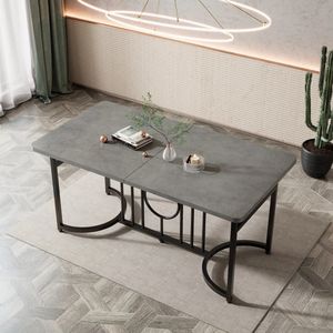 EMBYANCE® Minimalistische Eettafel - Eetkamertafel - Tafel - Zwart - Betonnen Look - Zwarte Metalen Poten - 158X76X75cm