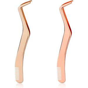 2-delige Lash Pincet Set RVS Opgewaardeerd 2 in 1 Lash Extension Pincet met Kam Wimper Applicator voor Valse Wimpers (Roségoud Goud)