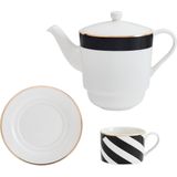 Mikasa Luxe Deco China Thee voor één set, theeset voor één met theepot, kop en schotel, stapelbare theeset, vaatwasmachinebestendig