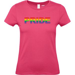 Dames T-shirt PRIDE Regenboog | Gay pride shirt kleding | Regenboog kleuren | LGBTQ | Roze dames | maat S