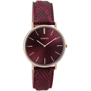 Rosé goudkleurige OOZOO horloge met bordeaux rode leren band - C9306