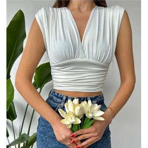 Crop top blouse elastisch voor dames 35cm | Wit