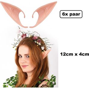 6x Paar Elven oren groot 12 cm - 12cm x 4cm -Festival bos sprookje elf oor thema feest halloween