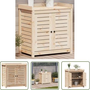 The Living Store Oppottafel Tuinwerktafel - 82.5 x 50 x 86.5 cm - Massief grenenhout - Bevat opbergkast - geventileerd ontwerp en natuurlijke uitstraling