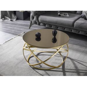 Swiss Homes® | Mercury Salontafel | Shadow Gold - Glas | Marmer Look - Ø75 / Ø 75 / Ø 44 cm - Bijzettafel - Tafel Rond - Woonkamer Tafel - Decoratie Tafel - Salon Tafel - Wandtafel - Koffietafel - Zwart Metalen Frame