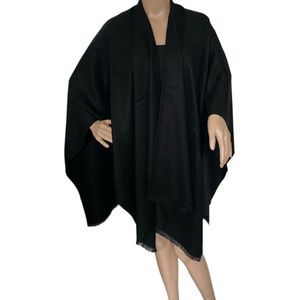 Dames Poncho-Omslagsjaal van Katoen-Wol-Zijde 40289 Zwart