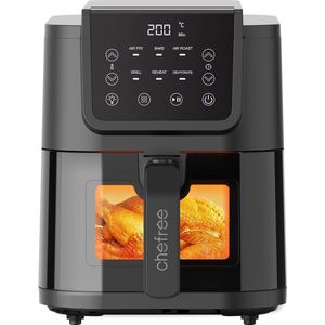 CHEFREE Airfryer 5L friteuse, zonder olie, luchtfriteuse met kijkvenster, 6 programma's, compacte luchtfriteuse, minder olie en energiebesparend, mand met antiaanbaklaag, 1500 W, inclusief broodrooster-AFW01