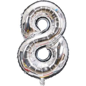 Cijfer Ballon nummer 8 - Helium Ballon - Grote verjaardag ballon - 32 INCH - Zilver  - Met opblaasrietje!