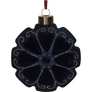 Oneiro's luxe Ornament Disk Flower Velvet Black 10cm - kerstbal - luxe verpakking – kerstcollectie – kerstdecoratie – kerstboomhanger – kerstversiering - kersthanger