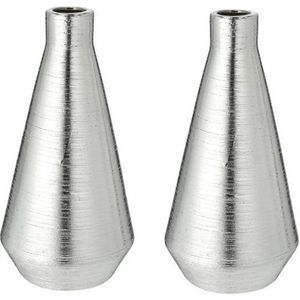 Set van 2x stuks ronde bloemenvaas zilver van keramiek 14 x 28 cm - Bloemen of takken vaas voor binnen