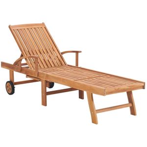 vidaXL Ligbedden 2 st met wijnrode kussens massief teakhout - Zonnestoel - Zonnestoelen - Zonnebed - Zonnebedden