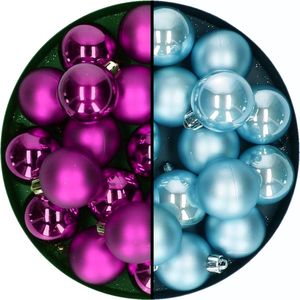 Kerstballen 32x st - mix paars/ijsblauw - 4 cm - kunststof - kerstversiering