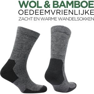 Norfolk - Merino wol en Bamboe mix Wandelsokken - Outdoor Zacht en Warme Sokken Dames met Demping - Merino wollen sokken - Strech+ Extra Wijde Sokken - Zwart - Maat 35-38 - Alfie