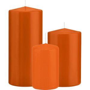 Trend Candles - Stompkaarsen set 3x Stuks Oranje 12-15-20 cm