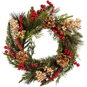 Dekoratief | Krans m/bessen/dennenappels, rood/goud/groen, 36x36x9cm | A255594