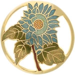 Behave® Broche rond bloem zonnebloem blauw - emaille sierspeld -  sjaalspeld  4,8 cm