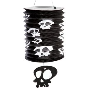 CARNIVAL TOYS - Zwarte papieren lantaarn met witte doodskoppen - Decoratie > Slingers en hangdecoraties