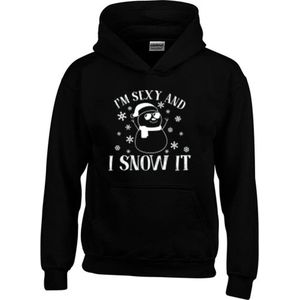 Hoodie - I'm Sexy And I Snow It - Kerst - Foute Kerst Trui - Tekst - Zwart - Unisex - Maat XS