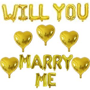 Ballonnen set Will You Marry Me goud met 5 grote harten - aanzoek - bruiloft - huwelijk - valentijn - ballon - hart