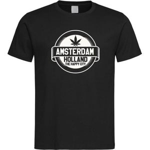 Zwart T shirt met wit  "" Amsterdam / The Happy City "" print size XXXL