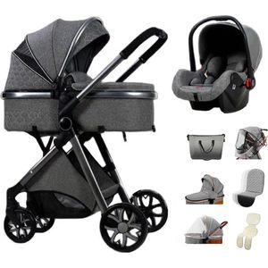 Kinderwagen - Wandelwagen - 3 in 1 set - Incl. Maxi Cosi - Wiegbak - Buggysit - Complete Set - Incl. Accessoires - Inklapbaar - Diep Grijs