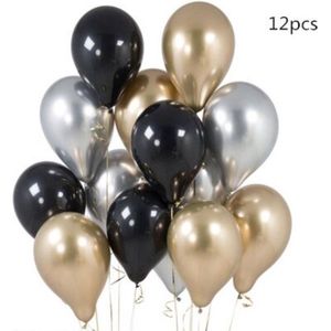 Agellic 12 Stuks Luxe Helium Ballonnen 2023 NYE Verjaardag Versiering Feest Versiering Ballon - Chrome Goud Zwart - Luxe Decoratie