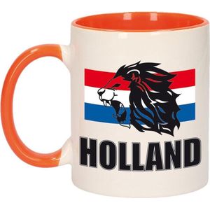 Holland leeuw silhouette mok/ beker oranje wit 300 ml