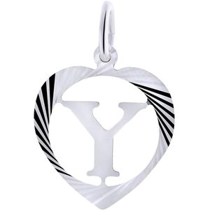 Lucardi Dames Zilveren hanger alfabet in hart facet - Letter Y - 925 Zilver - Zilverkleurig