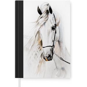 Notitieboek - Schrijfboek - Paard - Waterverf - Dieren - Wit - Notitieboekje klein - A5 formaat - Schrijfblok