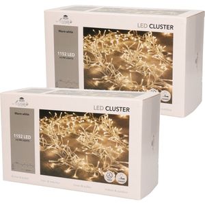 Set van 2x stuks clusterverlichting warm wit buiten 1152 lampjes met timer - Kerstverlichting - Boomverlichting/feestverlichting lichtsnoeren